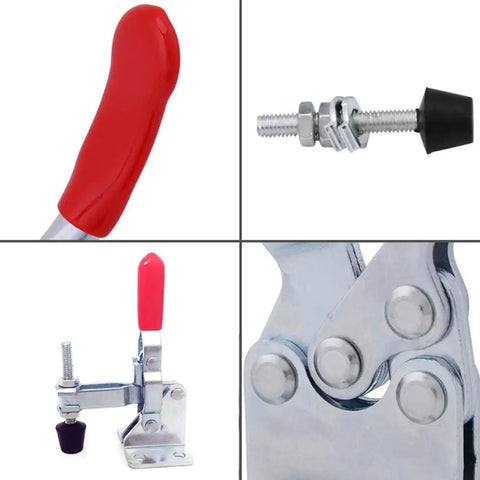 2 Pack Vertical Toggle Clamps 500 Lb Holding Capacity Quick Release Hard As Nails Workhorse Built Tough For Woodworking Jigs red vinyl grips and zinc plated steel components