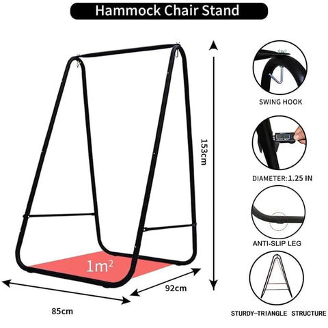 Weatherproof Hammock Chair Stand With Hanging Swing Chair Included, Rugged Iron Frame Supports Up To 450 Lbs, Easy Assembly Dimensions