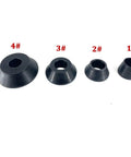 Top Shelf Four Piece Wheel Balancer Taper Cone Set Built Tough With Heavy Duty Forty Five Steel For 40mm Shafts and Universal Fitment on Cars and Trucks Ride Ready Garage Must Haves. Set of four tapered cones.