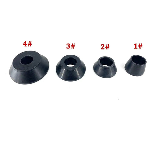 Top Shelf Four Piece Wheel Balancer Taper Cone Set Built Tough With Heavy Duty Forty Five Steel For 40mm Shafts and Universal Fitment on Cars and Trucks Ride Ready Garage Must Haves. Set of four tapered cones.