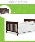 Full Size Bed Rails Conversion Kit For Kalani Convertible Cribs, Solid Wood Espresso Finish, easy-install conversion shown