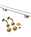 Heavy Duty Clear Acrylic Stair Railings Providing Hella Secure Non Slip Grip And Solid Bolt Down Brackets For Bulletproof Kid Friendly Home Safety Upgrades With Quick Mount Kit with gold brackets and screws.