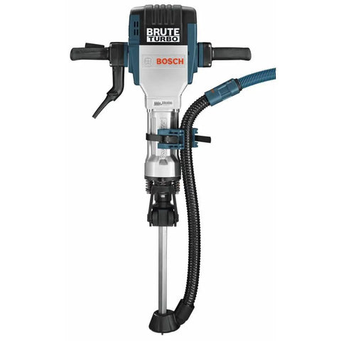 HDC400 1-1/8 In Hex Chiseling Dust Collection Attachment connected to rotary hammer with adjustable ski-boot clamp band