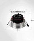 WKNHHL Recessed Lighting Housing Trim Kits Aluminum Indoor Embedded Downlight with dimensions 140mm, Cut-Out Hole 95mm.
