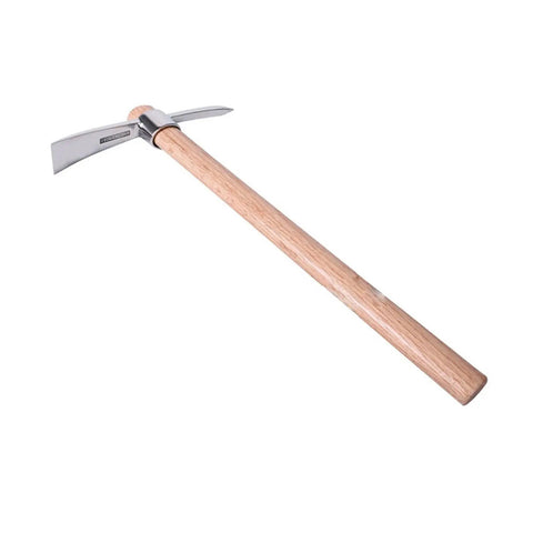Stainless Steel Garden Pickaxe Handheld Mattock with wooden handle on white background