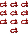 Ten red Three Quarter Inch Forged Screw Pin Shackle D Ring for rope, cable, and chain rigging, 3.25 ton load limit displayed in grid format