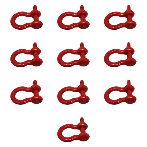 Ten red Three Quarter Inch Forged Screw Pin Shackle D Ring for rope, cable, and chain rigging, 3.25 ton load limit displayed in grid format
