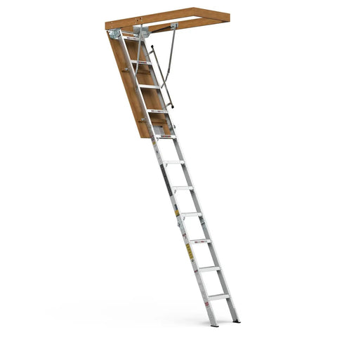 Retractable Attic Ladder For 7 Ft 8 In To 10 Ft 3 In Ceilings, folding aluminum loft stairs shown open