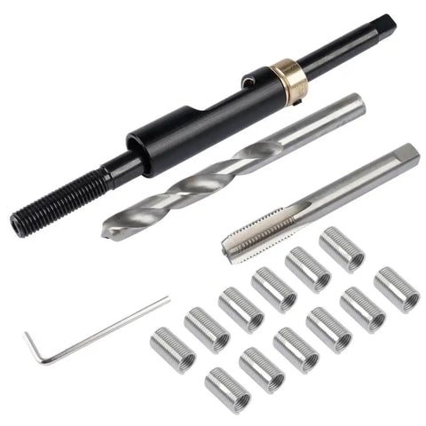 Fix Cranky Engines Fast With This Head Bolt Thread Repair Kit AP01 M11x1.5 Featuring Premium Machined Inserts And All Tooling To Restore Treadbare Cylinder Heads, drill and tap set