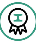 Icon of a certification badge with a circular teal border, symbolizing award recognition and quality assurance.