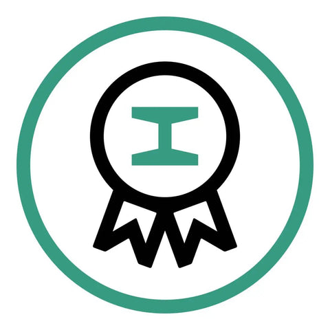 Icon of a certification badge with a circular teal border, symbolizing award recognition and quality assurance.