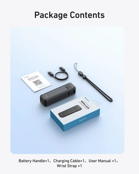 Package contents of Extended 5000mAh Battery Grip For DJI Osmo Pocket 4 And 3 Xtra Boosts Runtime By 1.3x including box, handle, cable, manual, strap