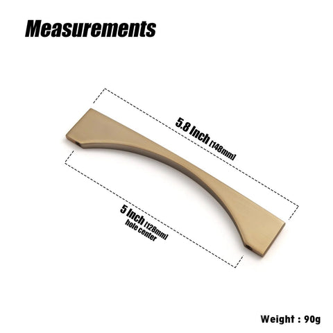 Five Inch 128mm Hole Centers Zinc Alloy Cabinet Pull In Champagne Bronze Finish with measurements