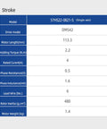 Front view of stepper motor specs table: model 57HS22-0821-S, DM542 drive, 113.3mm length, 2.2N·m torque, 4A