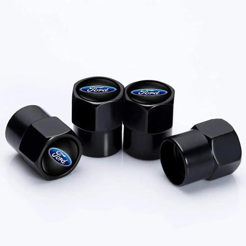 Four Black Tire Valve Stem Caps With O Rings For Ford Vehicles Like Fusion F Series F150 F250 F350 F450 F550 Edge Explorer Mustang