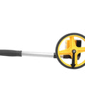 Measuring Wheel with Foldable Telescopic Handle, 0-9999.9m Range viewed from the side, featuring a durable metal and plastic design.
