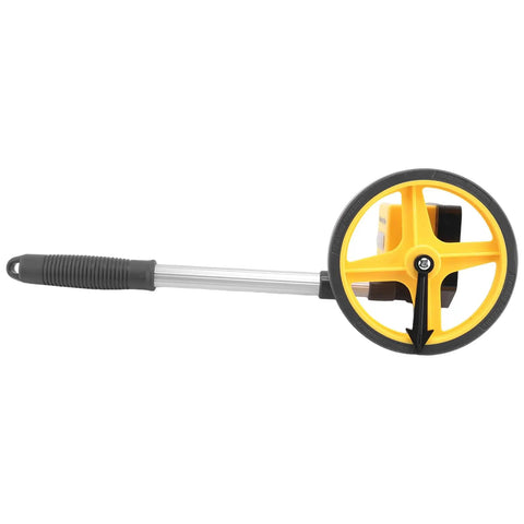Measuring Wheel with Foldable Telescopic Handle, 0-9999.9m Range viewed from the side, featuring a durable metal and plastic design.