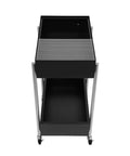 Top view of Ride Smooth Black Two Tier Mobile Bar Cart With Secure Roller Wheels, featuring a slatted top and open storage.