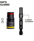 All In One Flip Socket Set With Magnetic One Fourth Inch Bit Holder And Five Sixteenth Inch Hex, Two Inch Impact Shaft, Color Coded Sizes with visible 1/4 and 5/16 size indicators.