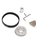 Beefy Aluminum Alloy Synchronous Gear And Belt Kit including pulley, heavy duty rubber belt, screws, designed for 3 to 1 gear ratio stability