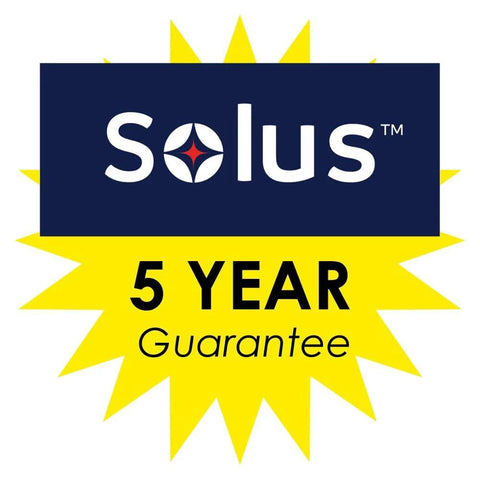 Solus 5 Year Guarantee badge for Dusk To Dawn Outdoor Light Sensor With No Fuss Quick Swap Ezee Change Plug