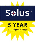 Solus logo with a yellow starburst background featuring 5-year guarantee text for Outdoor Dusk To Dawn Photocell Sensor With Ezee Change Plug.