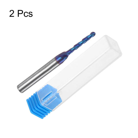 Two Pack Ball Nose End Mill Cnc Router Bit One Eighth Inch Cutting Diameter One Sixteenth Inch Radius One Quarter Inch Shank Two And A Half Inch Total Length Up Cut Two Flutes Solid Carbide Nano Coated Milling Tool with plastic case