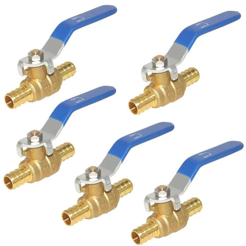 3/4 Inch Pex Brass Ball Valve Pack Of 5, Shut Off Valve For Cold And Hot Water, Push To Connect Pex Fittings, Easy Install
