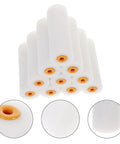10 Pack Heavy Duty Sponge Paint Roller Covers Offers Smooth Finish As Replacement Sleeves with white foam texture for painting.