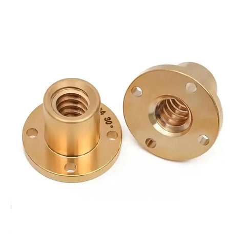 Top Shelf 304 Stainless Steel Trapezoidal Lead Screw T25 Acme 25Mm Od With Copper Nut left and right hand threads, showing copper nuts for CNC projects.