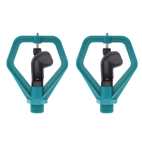 Two Pack Automatic Lawn Sprinklers For Garden Irrigation System That Keeps Lawns Green On Auto Pilot, green and black sprayers