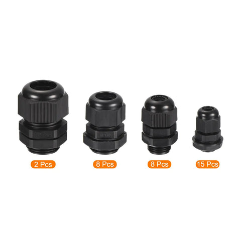 33 Pcs Cable Gland Kit with pro grade adjustable nylon conduit fittings, sizes 1/4, 3/8, 1/2, 3/4 inch, various quantities