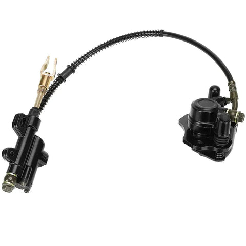 Rear Brake Master Cylinder Caliper Assembly Ride Ready Fits 50cc 70cc 90cc 110cc 125cc ATVs with hose and connectors visible