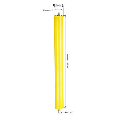 Beefy Polyurethane Coated Conveyor Roller With Stainless Steel Shaft And Galvanized End Cap Yellow 2.4 Inch Diameter By 24 Inch Length Replacement Part For Industrial Conveyors, 50mm dia