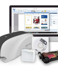 Smart-31 Simplex Id Card Printer Bundle With No Sweat Ezload Kit And Windows Software Includes Two Hundred Fifty Ymcko Ribbon Plus One Hundred Top Shelf Pvc Cards Straight Out The Box, with printer, software, and blank cards.