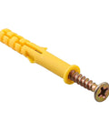 M6x40mm cross-tip self-tapping screw with yellow wall anchor, part of 40 Pcs M6x40mm Self Tapping Expansion Screws And Wall Anchors Kit For Drywall Carbon Steel And Plastic Colored Zinc Plated Cross Tip DIY Ready For Hanging Shelves Pictures And Curtain Rods.