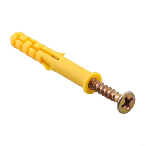 M6x40mm cross-tip self-tapping screw with yellow wall anchor, part of 40 Pcs M6x40mm Self Tapping Expansion Screws And Wall Anchors Kit For Drywall Carbon Steel And Plastic Colored Zinc Plated Cross Tip DIY Ready For Hanging Shelves Pictures And Curtain Rods.