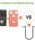 Gold Plated 1/4 Inch Guitar Pedal Connectors 6 Pack, Male To Male Straight Plugs For Pedalboards, space saving design comparison