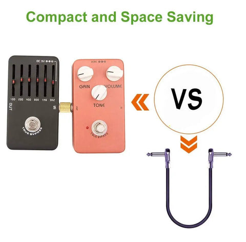 Gold Plated 1/4 Inch Guitar Pedal Connectors 6 Pack, Male To Male Straight Plugs For Pedalboards, space saving design comparison
