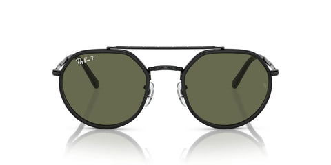 RB3765 Round Sunglasses With Black Frame And Green Polarized Lenses 53mm Wide For UV Protection And All Day Comfort