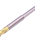 Side view: solid carbide end mill, 3-flute, 5/16 in dia, ZRN coated for aluminum, gold-edged cutting head