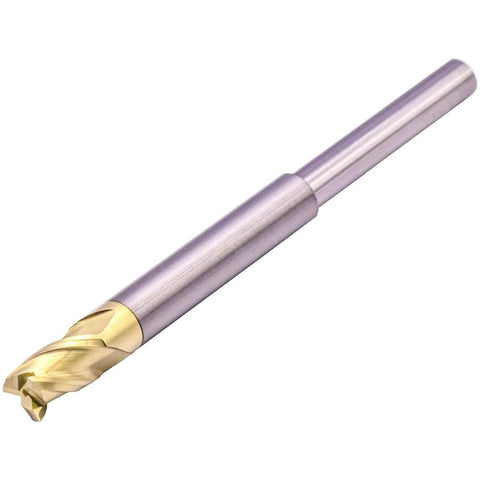 Side view: solid carbide end mill, 3-flute, 5/16 in dia, ZRN coated for aluminum, gold-edged cutting head