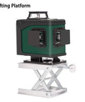 CALIDAKA lab scissor jack lifting platform on aluminum lift stand; green housing with black side panels
