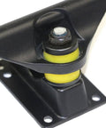 Pivot Tube Bushings Replacement Kit For Skateboards And Longboards, close-up on black and yellow tapered and shaped cushions in PU material