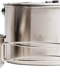 Two Pot Stainless Steel Camp Stove Set With Three Liter And One And A Half Liter Pots, Vent Holes And Silicone Coated Tabs