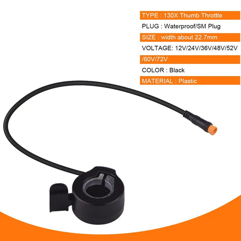 Right Hand Thumb Throttle For E Bikes And E Scooters No Fuss You Can Trust 12 To 72 Volt Hall Sensor With 5V 3 Pin SM Plug 11.8 Inch Cable 22.2 Mm Handlebars Fit Easy Install Smooth Responsive Speed Control