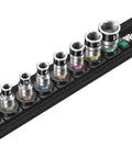Zyklop One Quarter Inch Socket Belt Set With Holding Function On A Tough Textile Belt 10 Piece Metric Socket Kit For Screws And Nuts Easy Twist Unlock Mechanism For Fast Secure Fit And Quick Removal Made In Germany, displayed on belt.