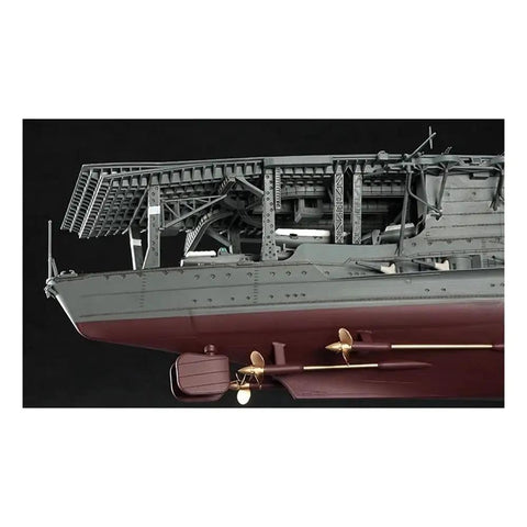 Detail view of Top Shelf Japanese Imperial Akagi Aircraft Carrier Scale Model Kit showcasing assembly quality and propellers.