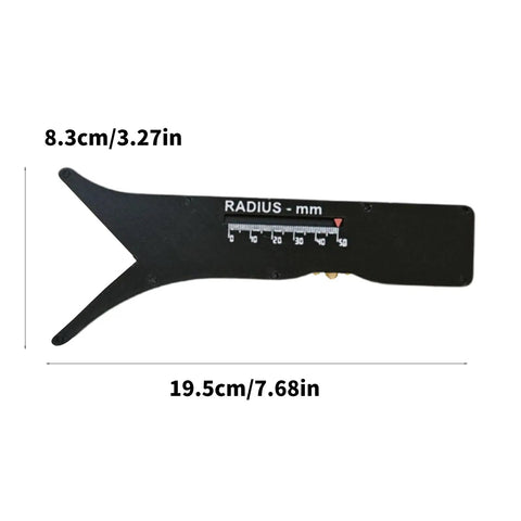 Slick Sliding Radius Gauge With A Solid Ergonomic Grip And Dang Accurate Engraved Scale For Quick Drafting And Hardwood Joinery Projects Plus Rustproof Finish For Daily Shop Grind, dimensions marked.