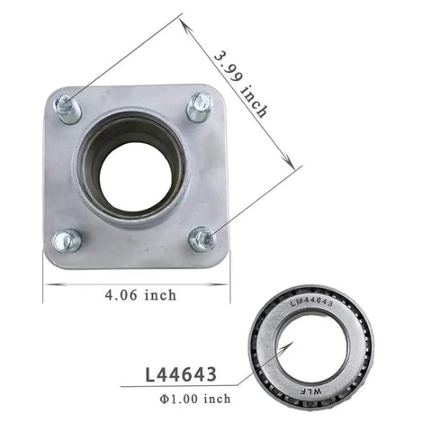 Beefed Up Heavy Duty Bearing Housing Kit For Golf Cart TXT OEM 70895 G01 square, steel dimensions, L44643 bearing detail